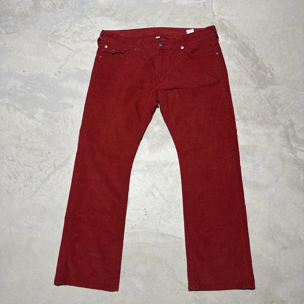 True Religion Corduroy Red Pants Ricky Relaxed Straight Leg Men's Size 40x34 Y2K